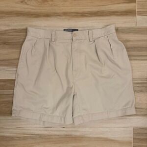 Polo Ralph Lauren Mens Andrew Short Khaki Tan Pleated Chino Cotton Shorts 34
